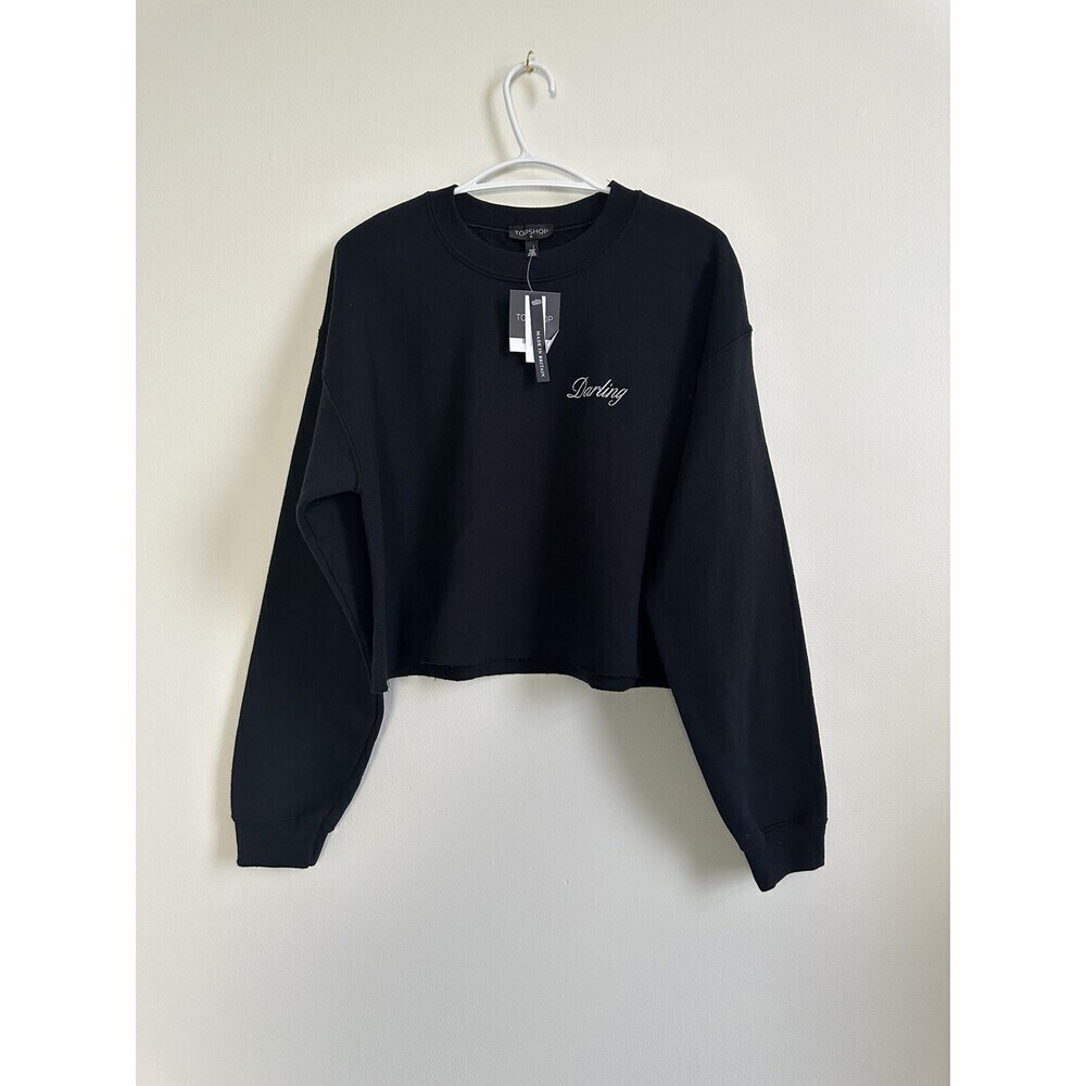Topshop Darling Slogan Cropped Sweatshirt In Black Size M Made In UK